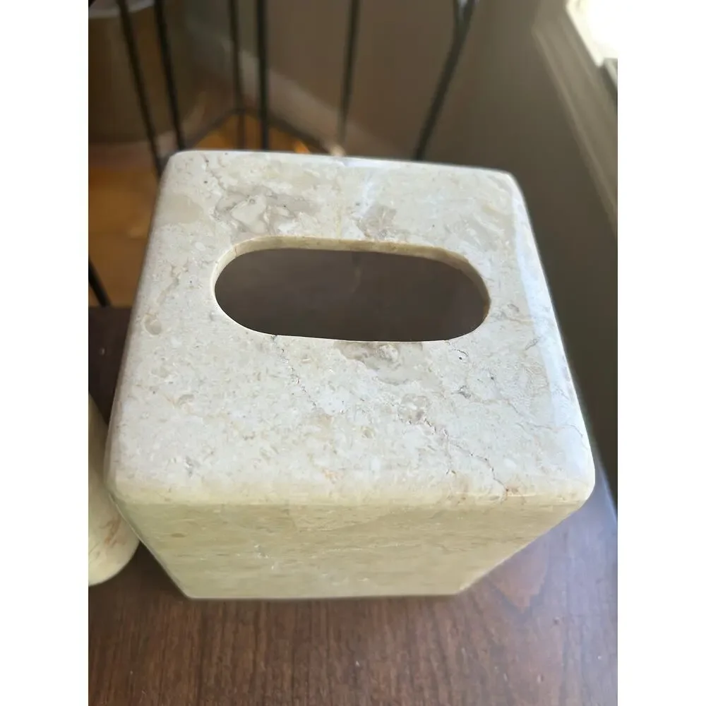 Bed Bath & beyond MARBLE BATHROOM TISSUE BOX COVER & TB Holder - CHAMPAGNE